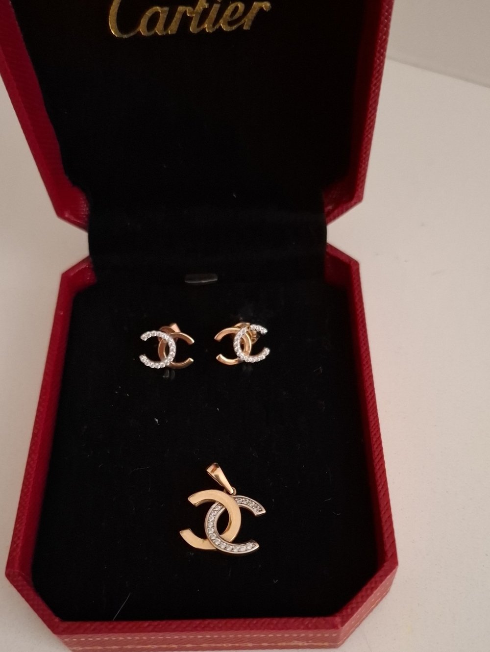 CHANEL Gold-Tone CC Logo Earrings with Clear Crystals
